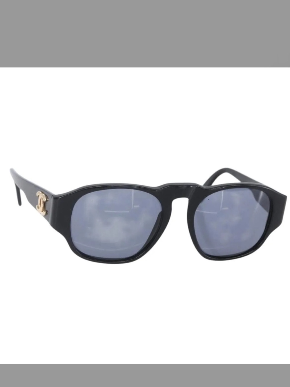 CHANEL vintage Black Sunglasses with Gold CC Emblem and Blue Lenses with case